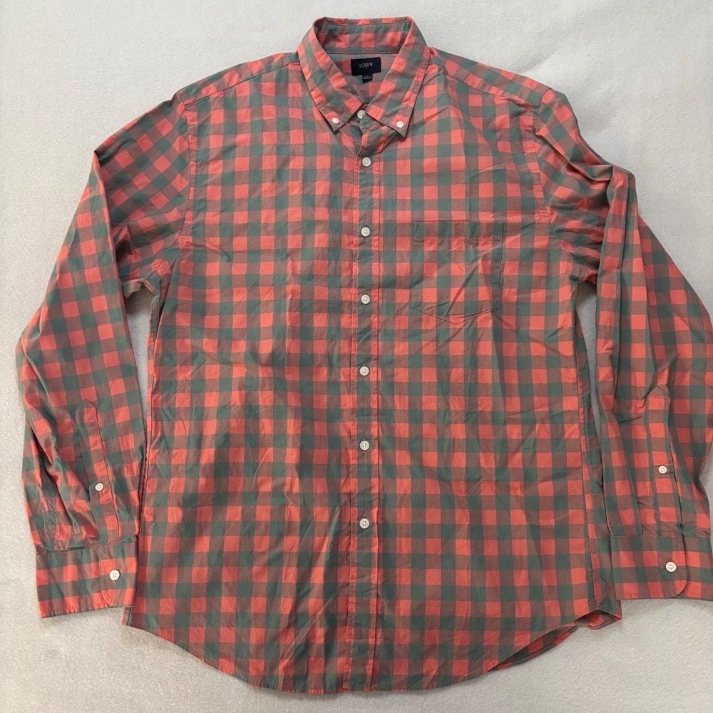 J.Crew Mens Large Pink Gray Gingham Plaid Cotton Button Down Shirt 24182 HO16